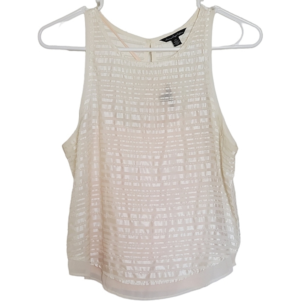 1421 * American Eagle Beaded Sheer Tank Ivory Blush Set Size S